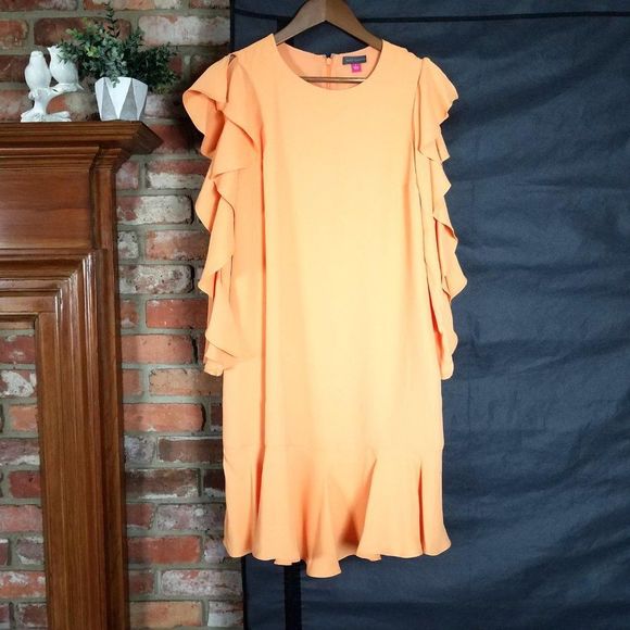 Vince Camuto Orange Cream Ruffle Long Sleeve Sheath Dress - Picture 5 of 9